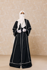 Black Fazeela Open Front Abaya In Classic Design - Premium Silk Crepe