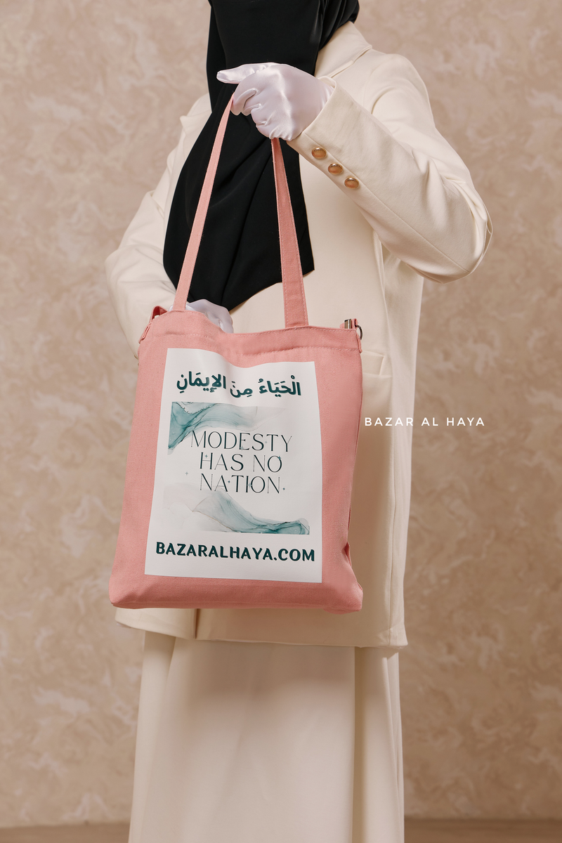 “Modesty Has No Nation” Pink Cotton Tote Bag