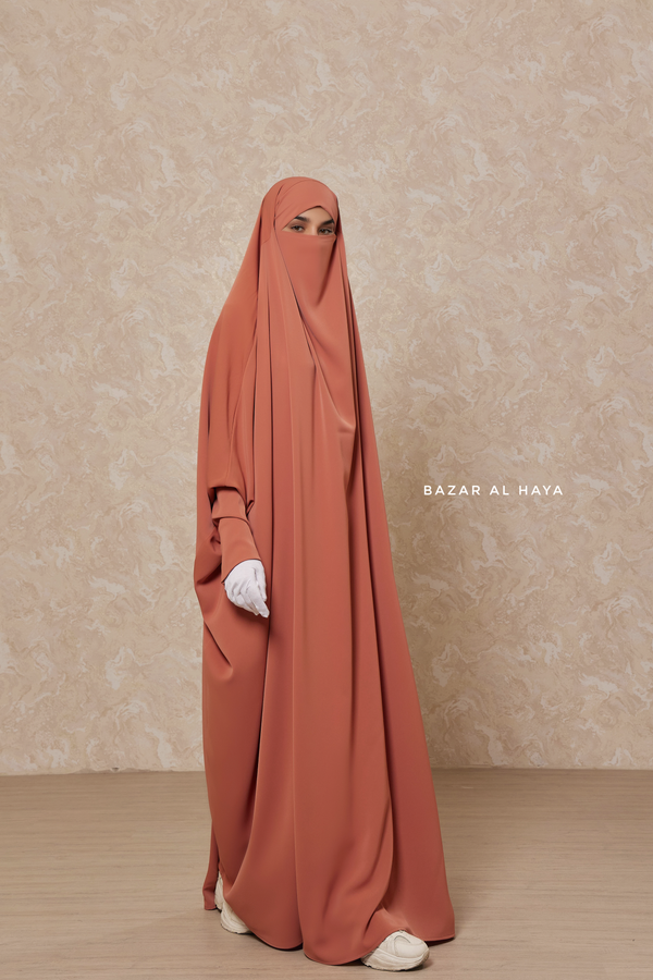 Peach Sarah One Piece Jilbab - Zipper Sleeves - Silk Crepe