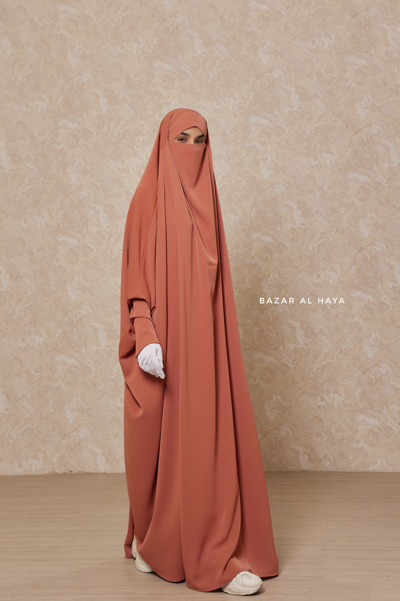 Peach Sarah One Piece Jilbab - Zipper Sleeves - Silk Crepe