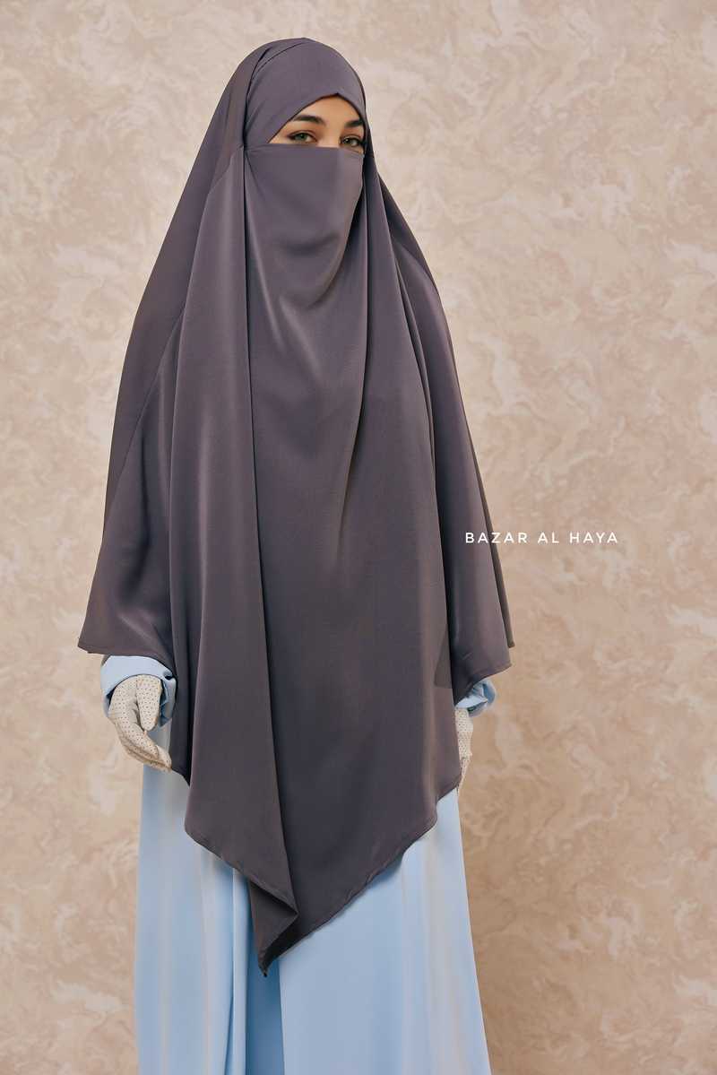 Mubarak Steel Grey Diamond Khimar - Nida Extra Long