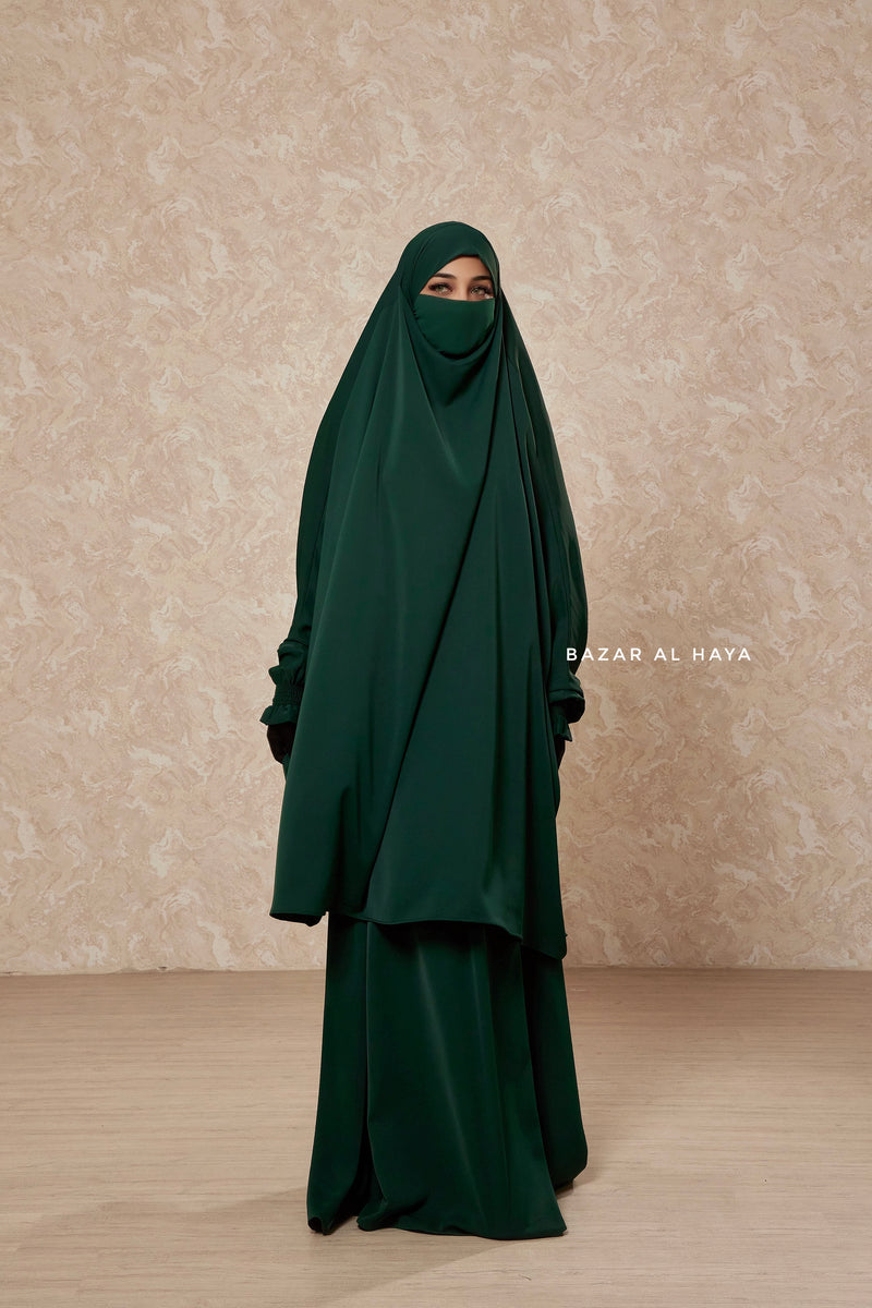 Green Emerald  Hoor - Two Piece Jilbab With Skirt- Long & Loose