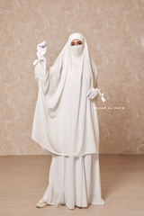 Ivory Jahida Two Piece Jilbab With Loose Pants Set - Skirt-Style Shalwar