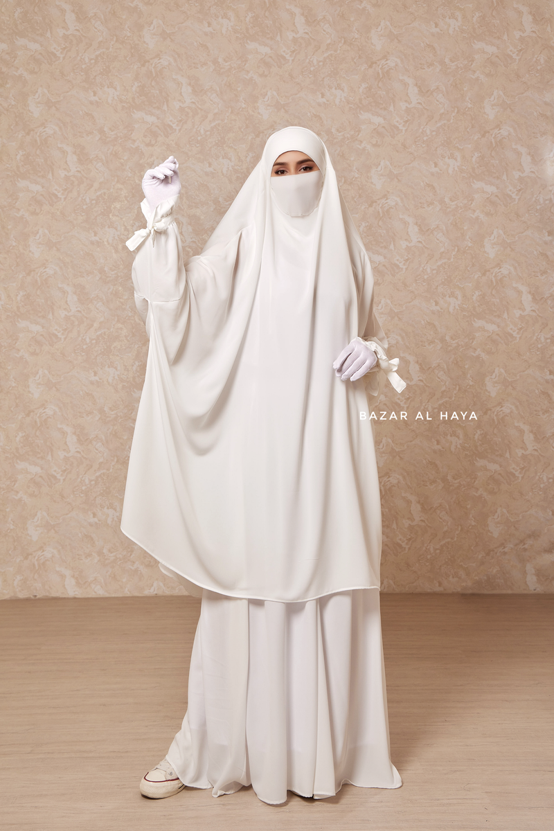 Ivory Jahida Two Piece Jilbab With Loose Pants Set - Skirt-Style Shalwar