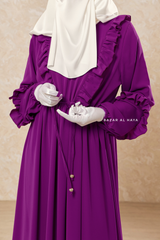 Afsah Bright Purple 3-D Ruffles Lightweight Abaya Dress - Soft Breathable Crepe Cotton