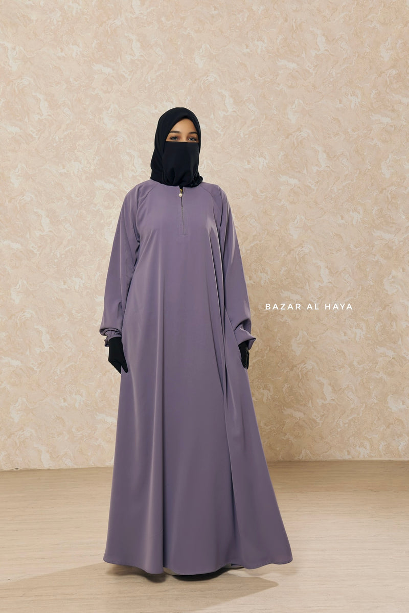 Silver Salam 2 Abaya - Comfy Style Front Zipper - Nida