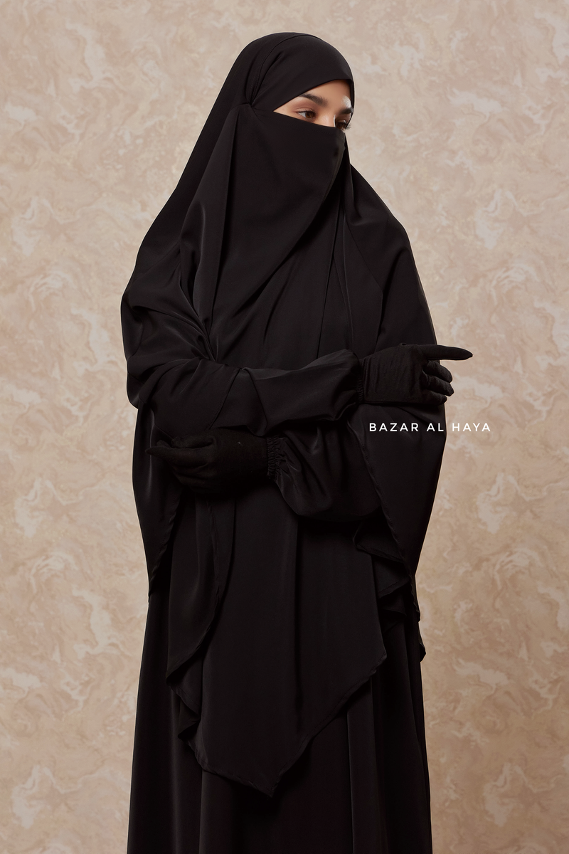Black Salam 2 Abaya & Mubarak Khimar Maxi Set - Silk Crepe
