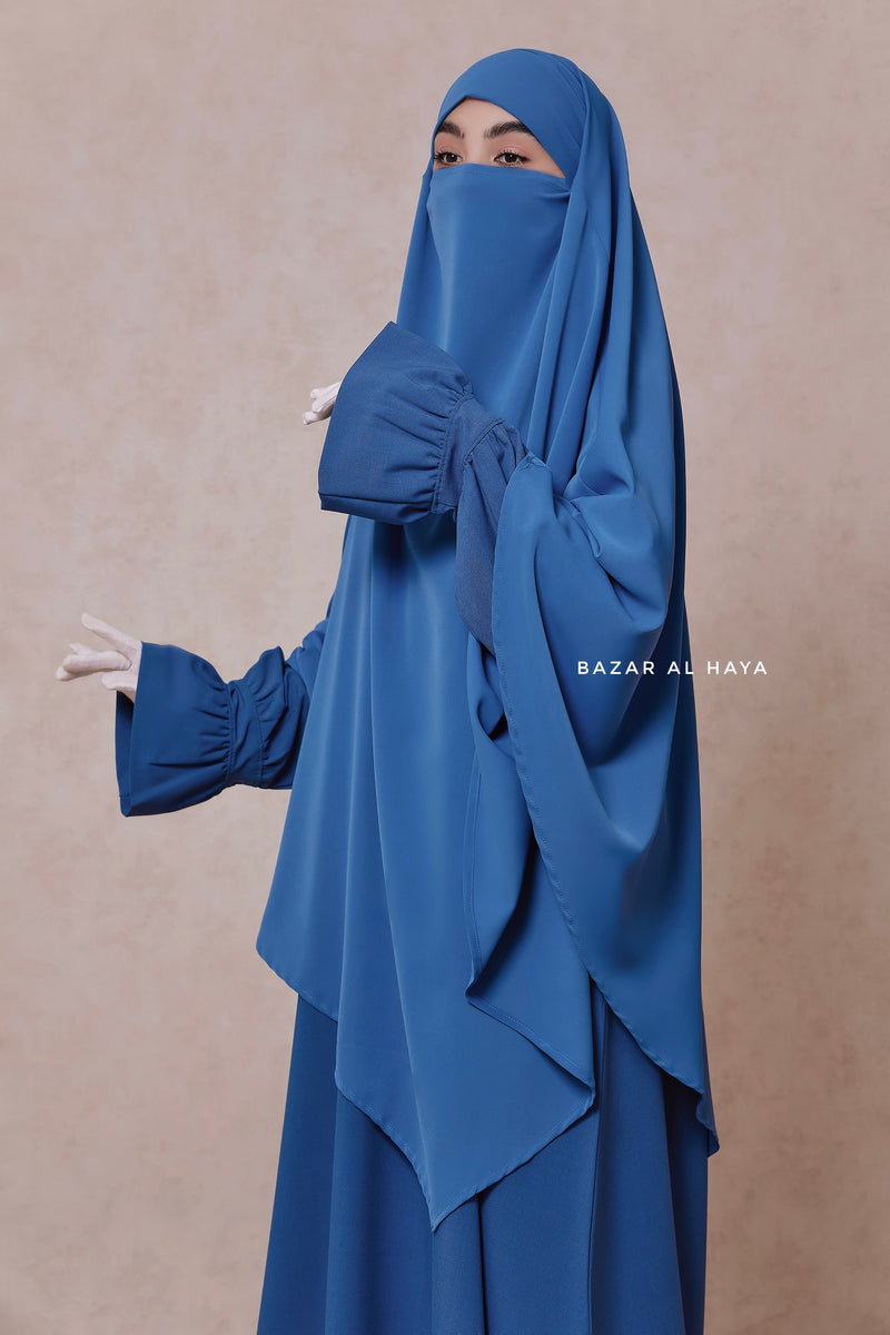 Steel Blue Mubarak Diamond Khimar - Nida Extra Long