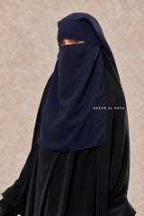 Dark Blue Flap Two Layer Niqab - Long & Wide - Super Breathable Veil - Large