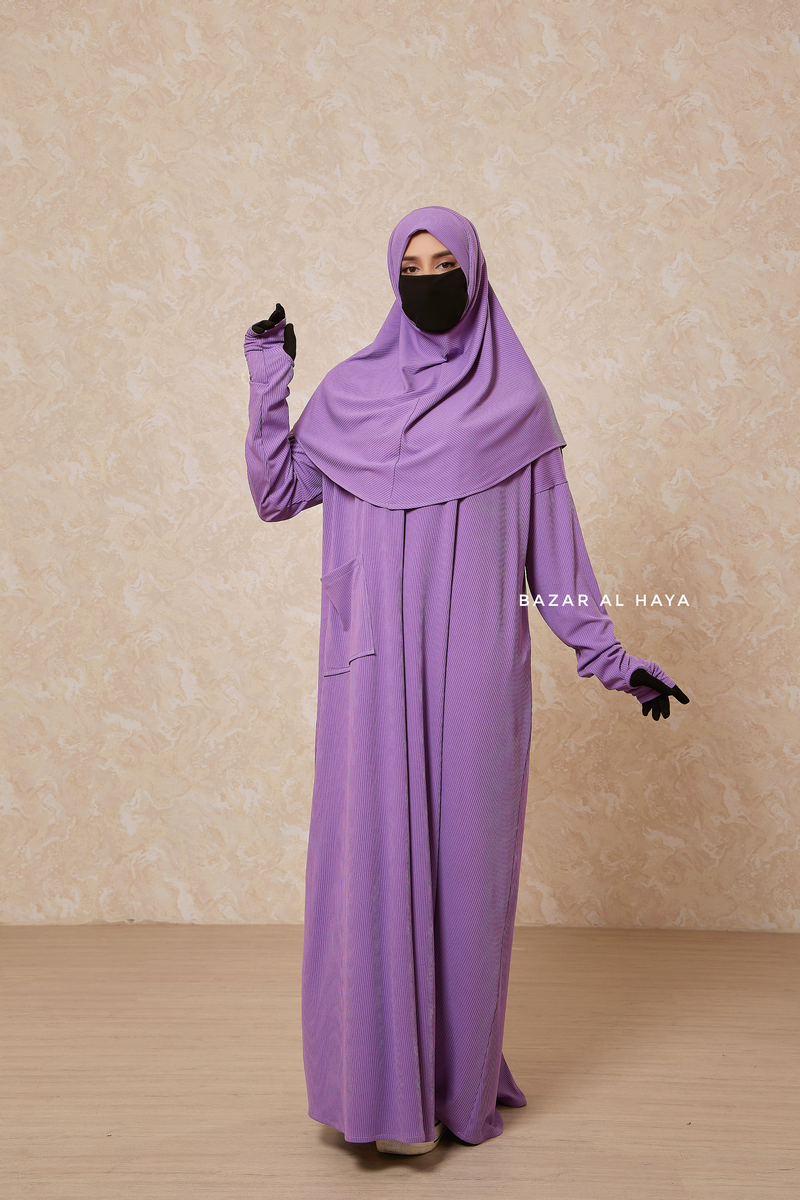 Lavender Khawla Premium Corduroy Cotton Two Piece Prayer Dress - Abaya & Khimar