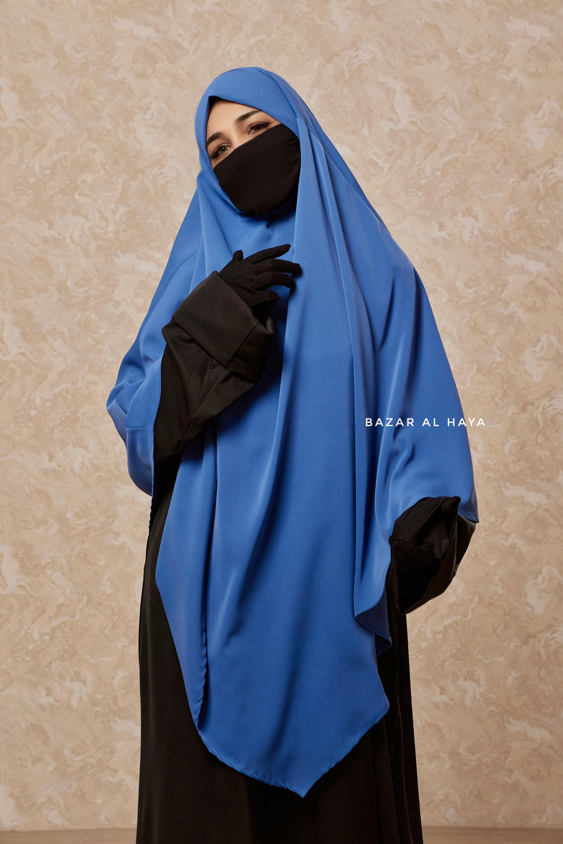 Mubarak Diamond Khimar In Steel Blue - Nida Extra Long