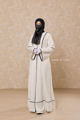 White Fazeela Open Front Abaya In Classic Design - Premium Silk Crepe