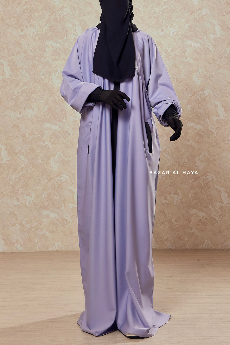 Kalina Lilac Hooded Abaya Dress With Pockets - Silk Crepe