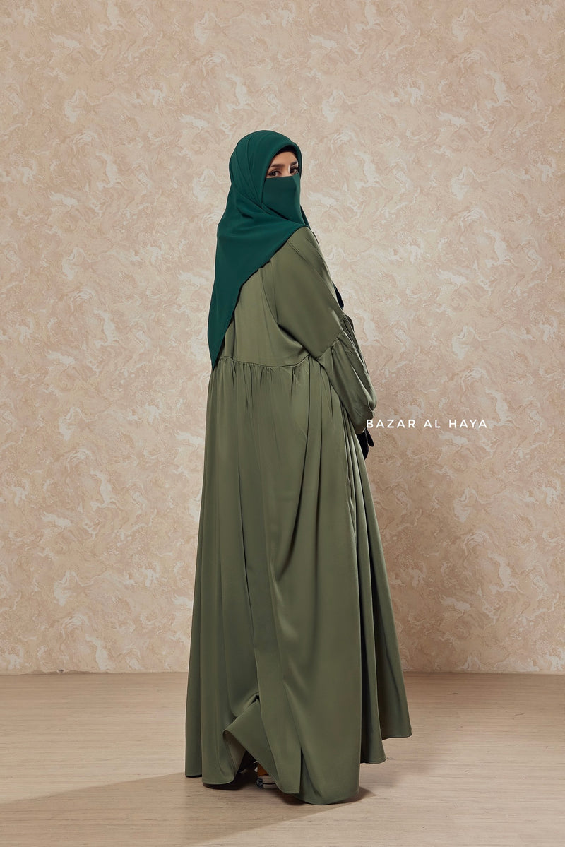 Olive Muna 2 Loose Fit Summer Abaya Dress - Sheen Kharir