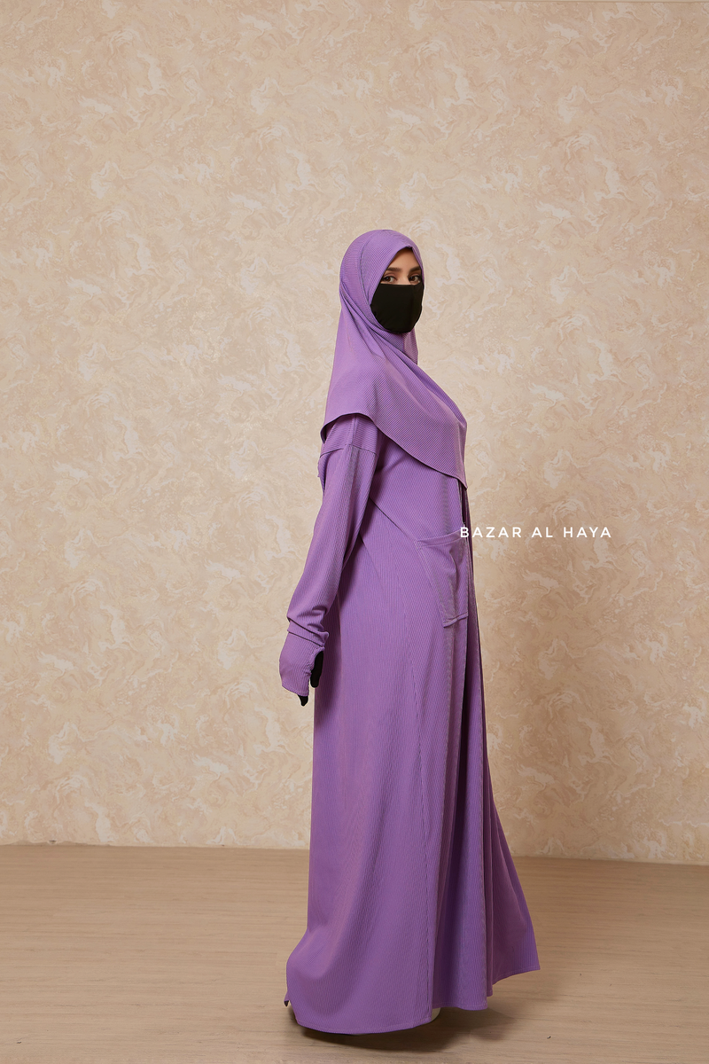 Lavender Khawla Premium Corduroy Cotton Two Piece Prayer Dress - Abaya & Khimar