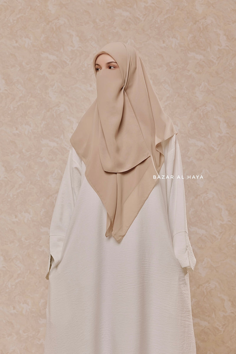 Creme Beige Scarf With Half Niqab Set - Super Breathable - Medium & Large