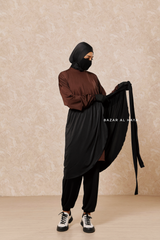 Black Brown Modest Swimwear 4 Piece Swimdress, Khimar, Apron & Pants - Comfort Swimsuit