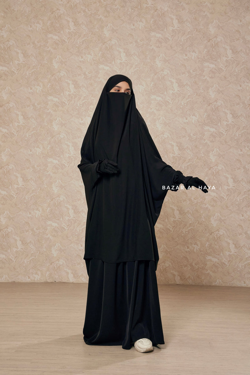 Black  Hoor - Two Piece Jilbab With Skirt Set- Nida