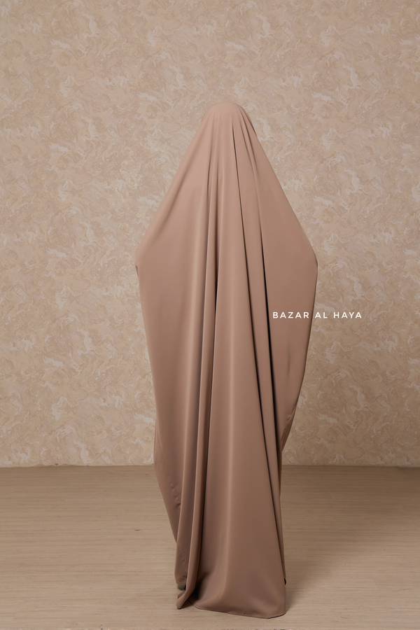 Mocha Sarah One Piece Jilbab - Zipper Sleeves - Silk Crepe