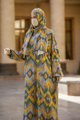 Yellow Print Prayer / Salah Dress 2 - Super Breathable In 100% Cotton