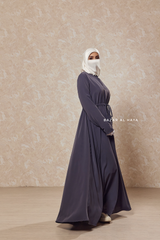 Steel Grey Salam 3 Belted Abaya Dress - Front Zipper & Zipper Sleeves - Nida