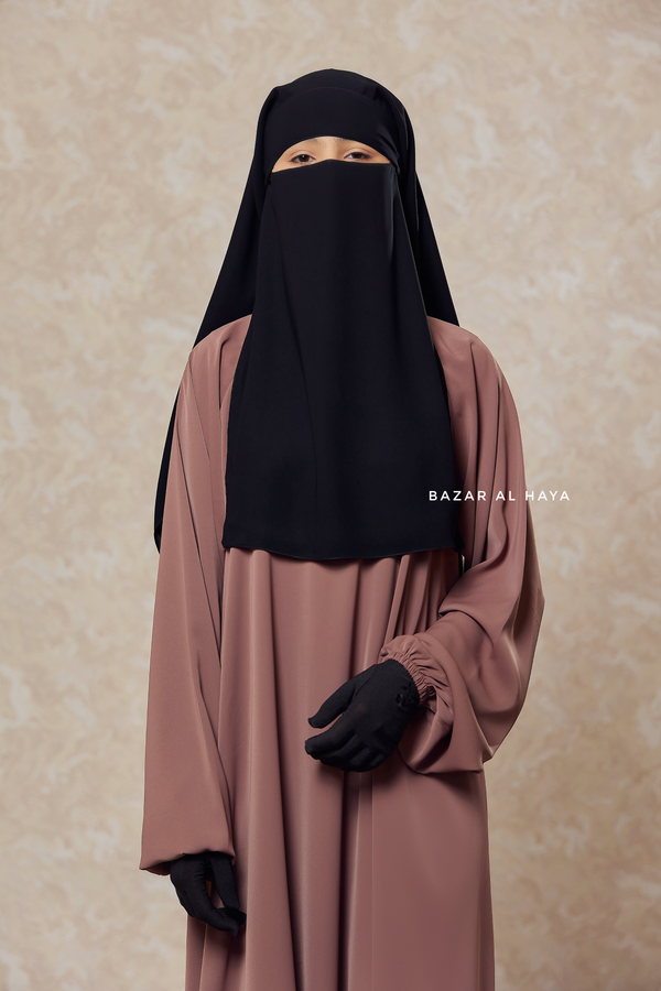 Black Two Layer Scarf Niqab - Long & Wide - Super Breathable Veil