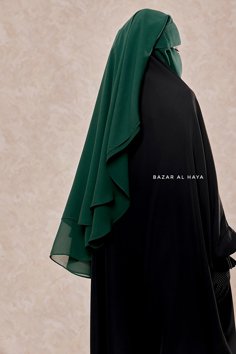 Emerald Two Layer Flap Niqab - Premium Wool Chiffon - Medium