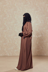 Kalina Brunette Hooded Abaya Dress With Pockets - Mediumweight Silk Crepe