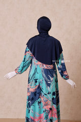 Floral Print Modest Swimwear Three Piece Set - Swimdress, Khimar, & Pants - The Comfort