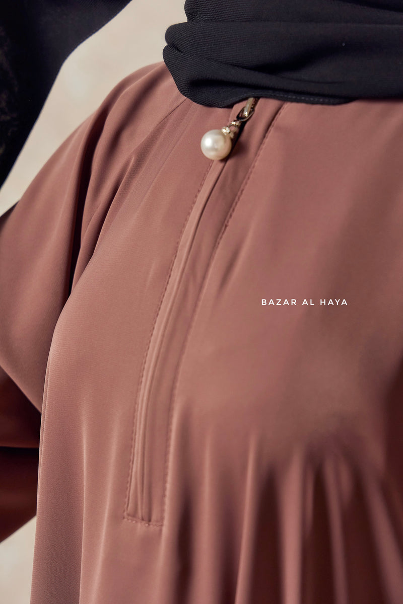 Taupe Rose Salam 2 Abaya - Comfy Style Front Zipper - Nida