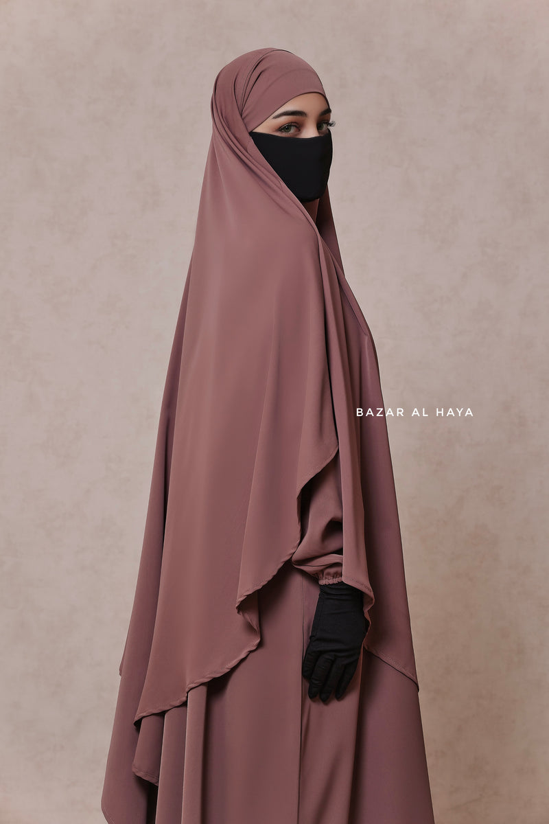 Mubarak Taupe Rose Diamond Khimar - Nida Extra Long