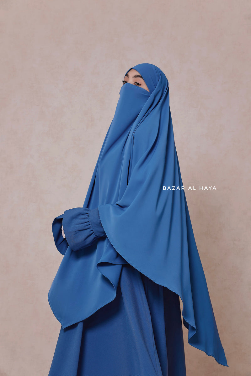 Steel Blue Mubarak Diamond Khimar - Nida Extra Long