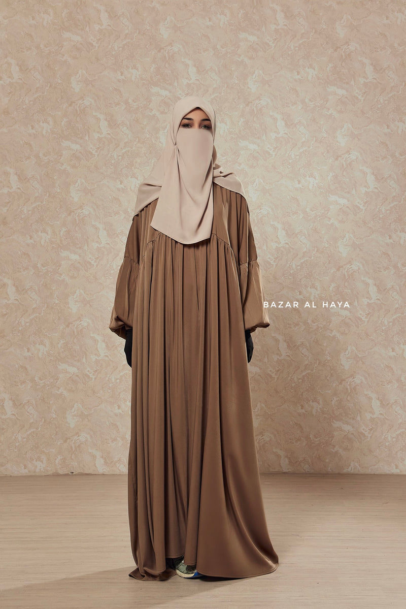 Camel Muna 2 Loose Fit Summer Abaya Dress - Sheen Kharir