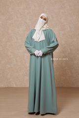 Rania Mint Abaya Dress Half-Placket Button Front & Sleeve - Mediumweight Soft Crepe Cotton