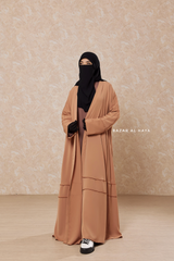 Latte Fathiya Open Front Abaya In Nida - Relaxed Fit