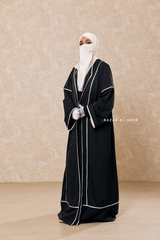 Black Fazeela Open Front Abaya In Classic Design - Premium Silk Crepe