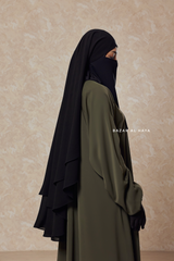 Two Layer In Black Three -In- One Snap Scarf, Khimar, Cape - Premium Chiffon