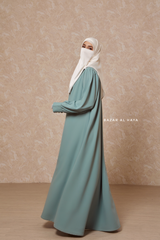 Rania Mint Abaya Dress Half-Placket Button Front & Sleeve - Mediumweight Soft Crepe Cotton