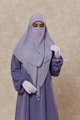 Silver Square Scarf With Half Niqab Set - Super Breathable - Medium