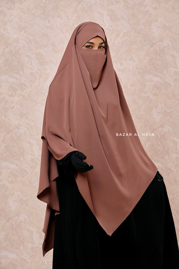 Taupe Rose Long Mubarak Diamond Khimar - Nida Extra Long