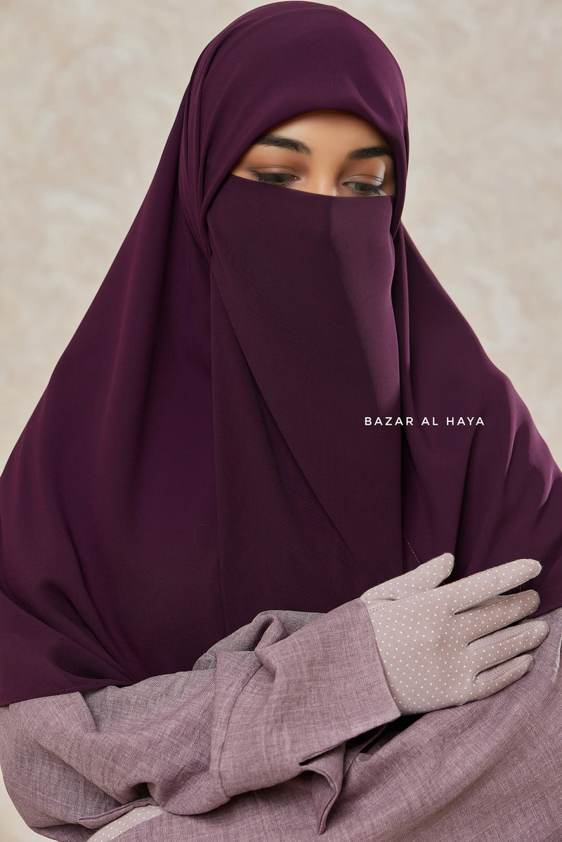 Purple Square Scarf With Half Niqab Set - Super Breathable - Quality