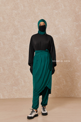 Emerald Black Modest Swimwear 4 Piece Set With Swimdress, Khimar, & Pants - Comfort Swimsuit