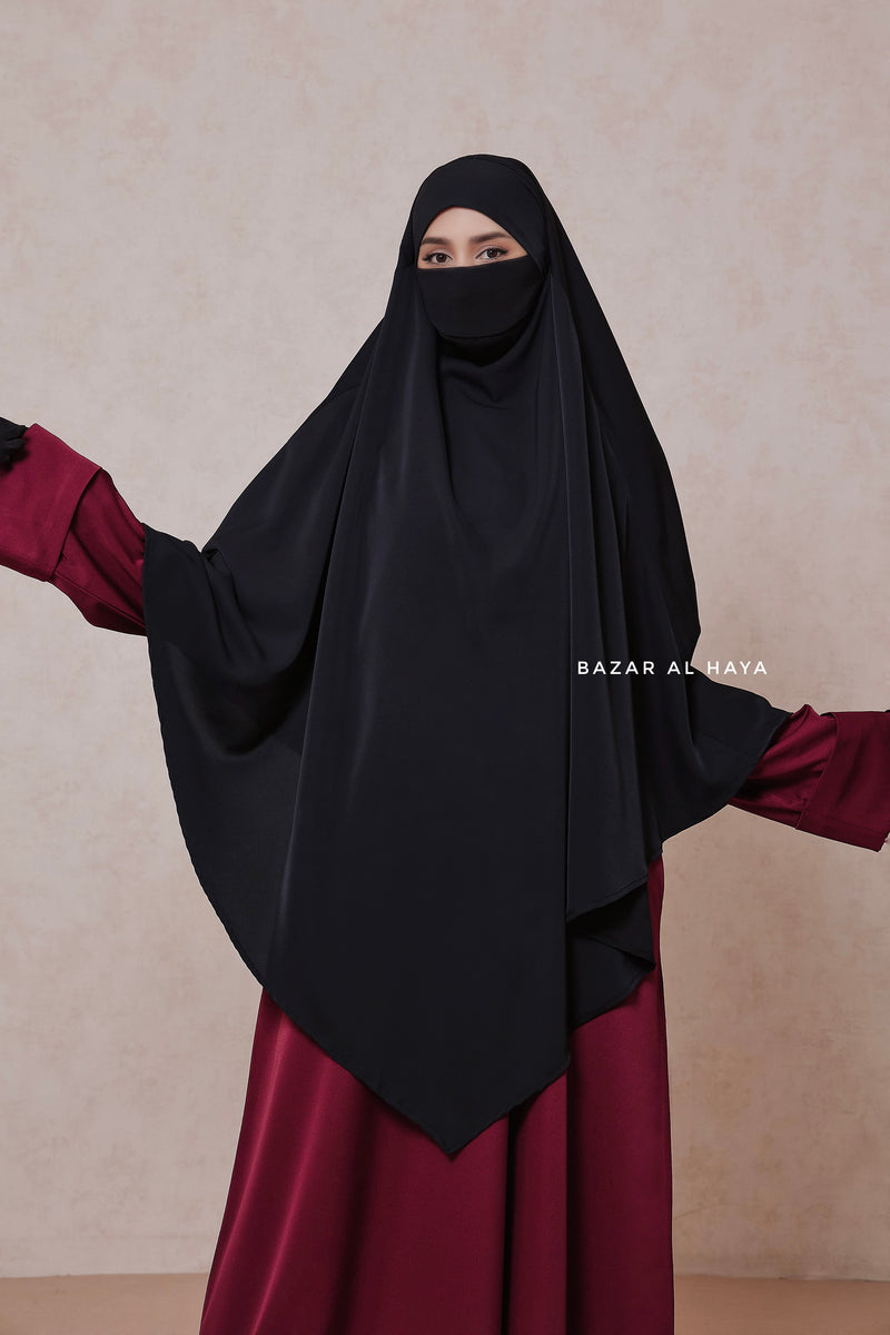 Black Mubarak Long Diamond Khimar - Nidha Extra Long