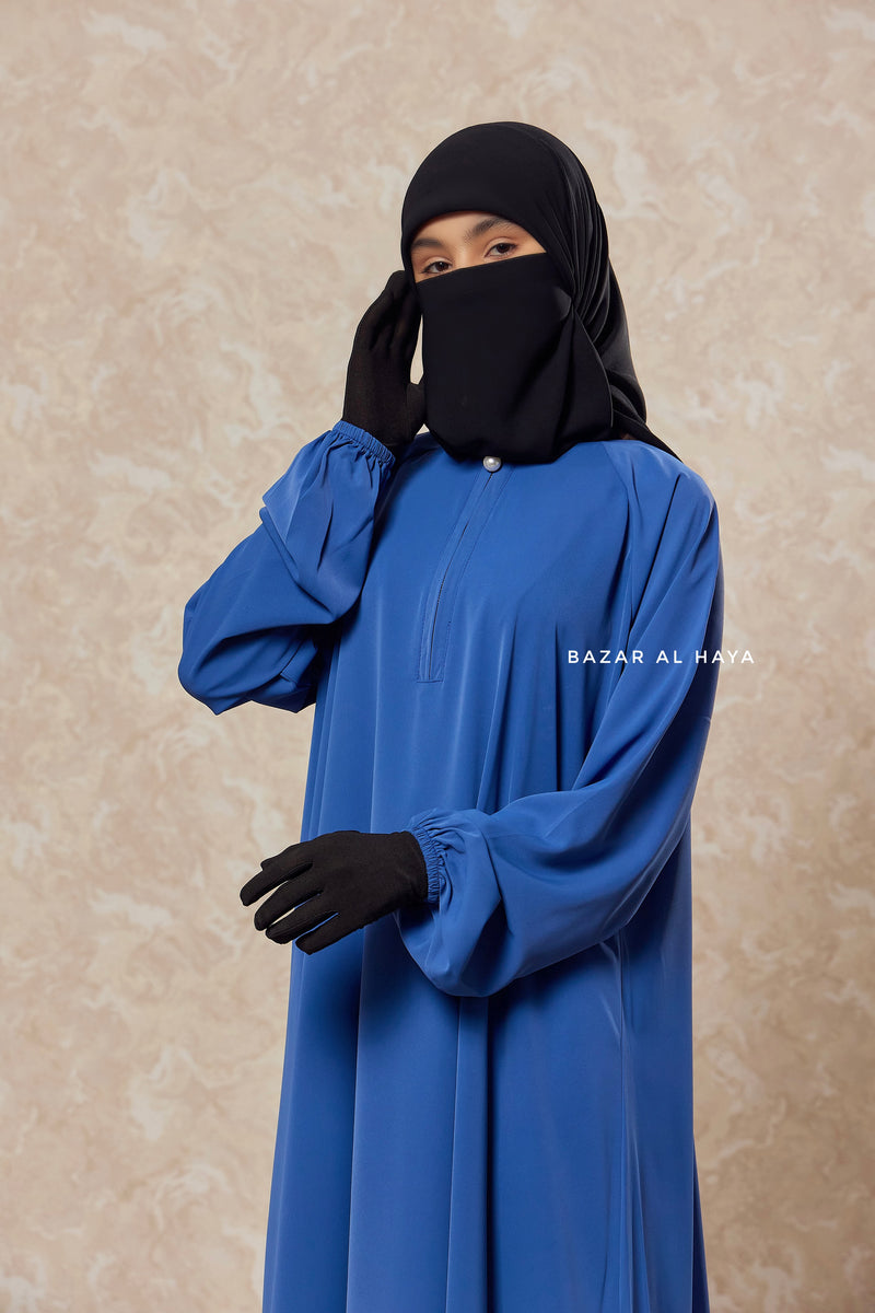 Steel Blue Salam 2 Abaya -  Comfy Style Front Zipper - Nidha