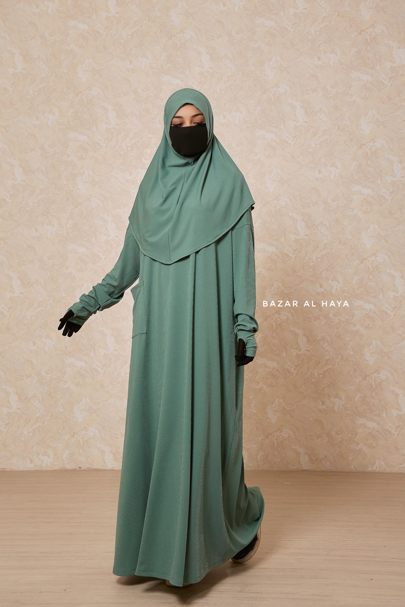 Mint Khawla Premium Corduroy Cotton Two Piece Prayer Dress - Abaya & Khimar