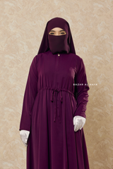 Salam 3 Purple Belted Abaya Dress - Front Zipper & Zipper Sleeves - Nida