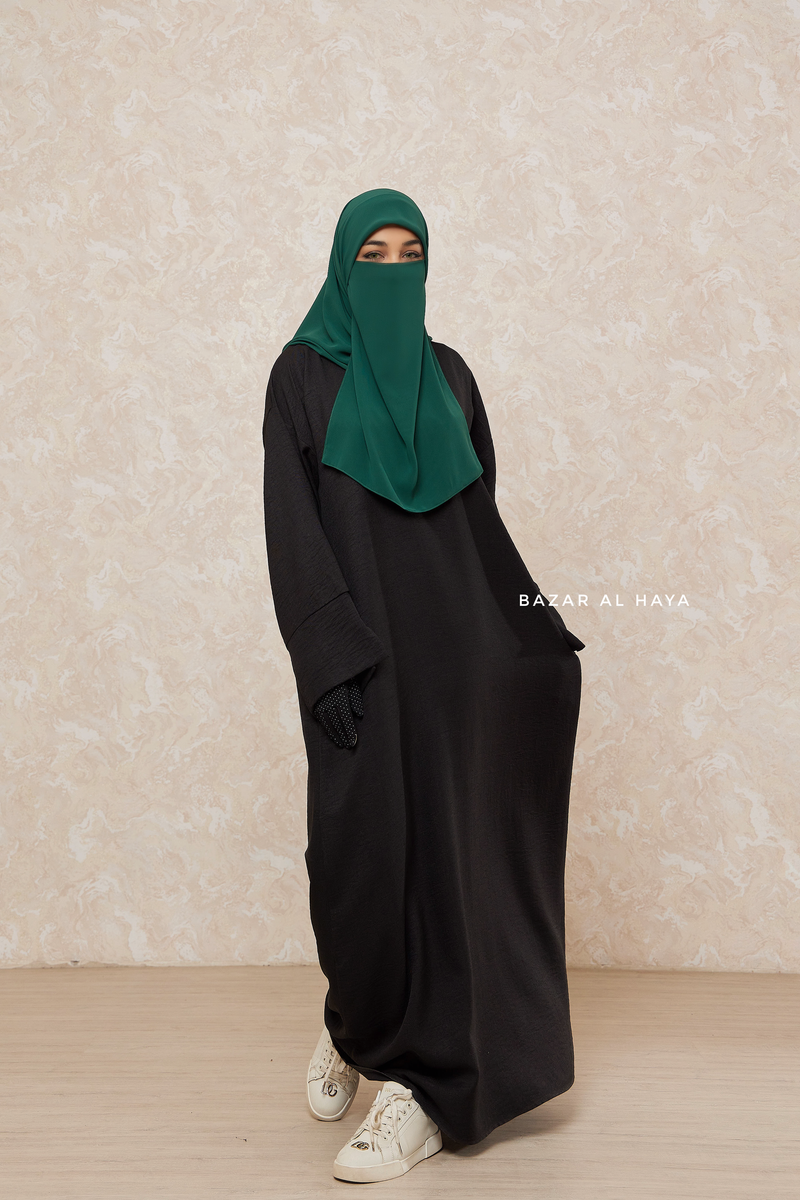 Black Rahima Loose Fit Comfy Abaya With Pockets - Leon