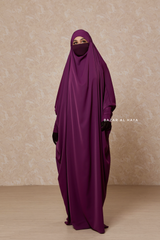 Purple Sarah One Piece Jilbab - Zipper Sleeves - Silk Crepe