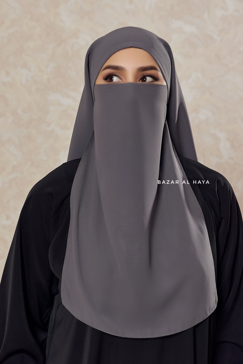 Grey Single Half Niqab - Super Breathable Veil