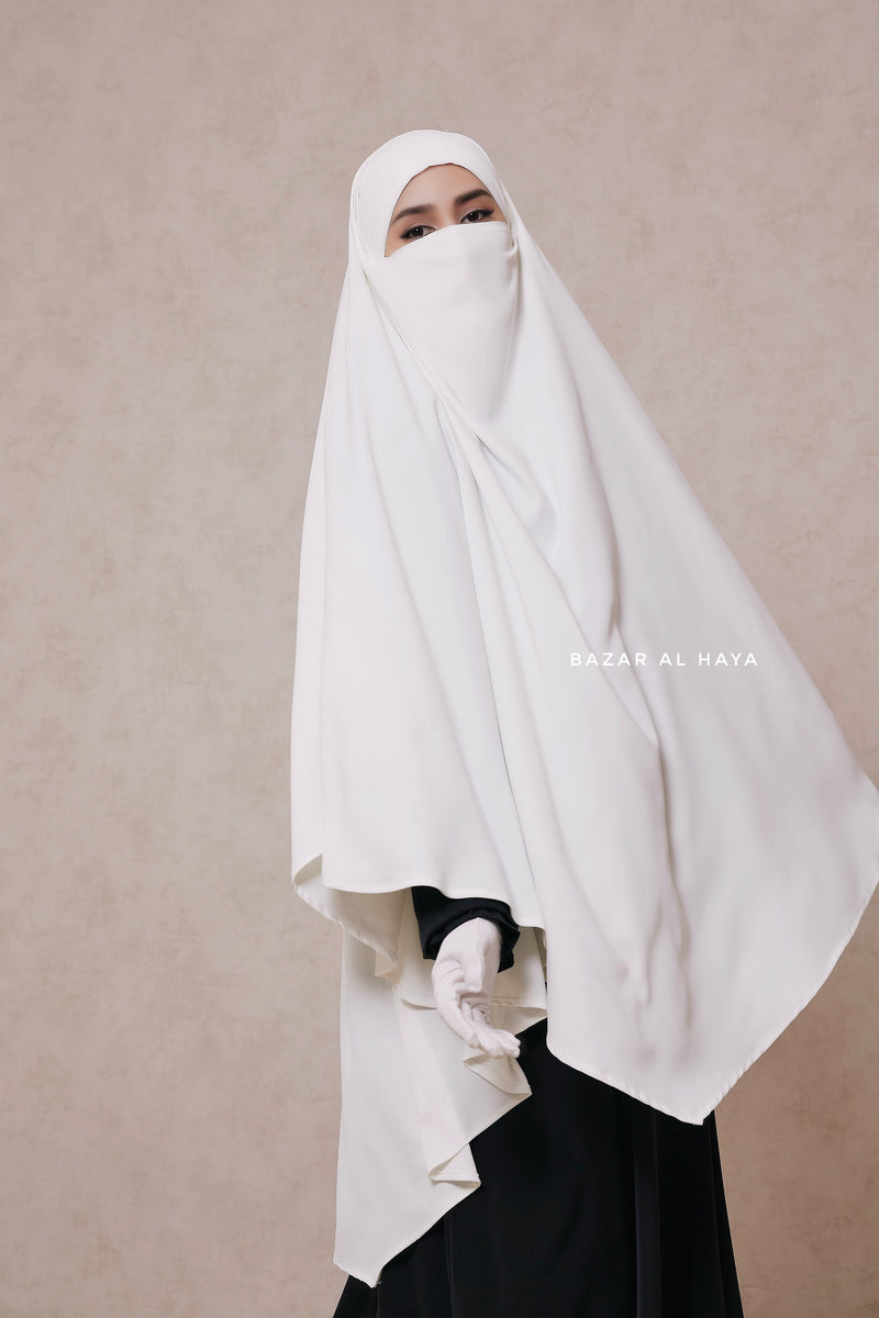 Mubarak Long White Diamond Khimar - Nidha Extra Long